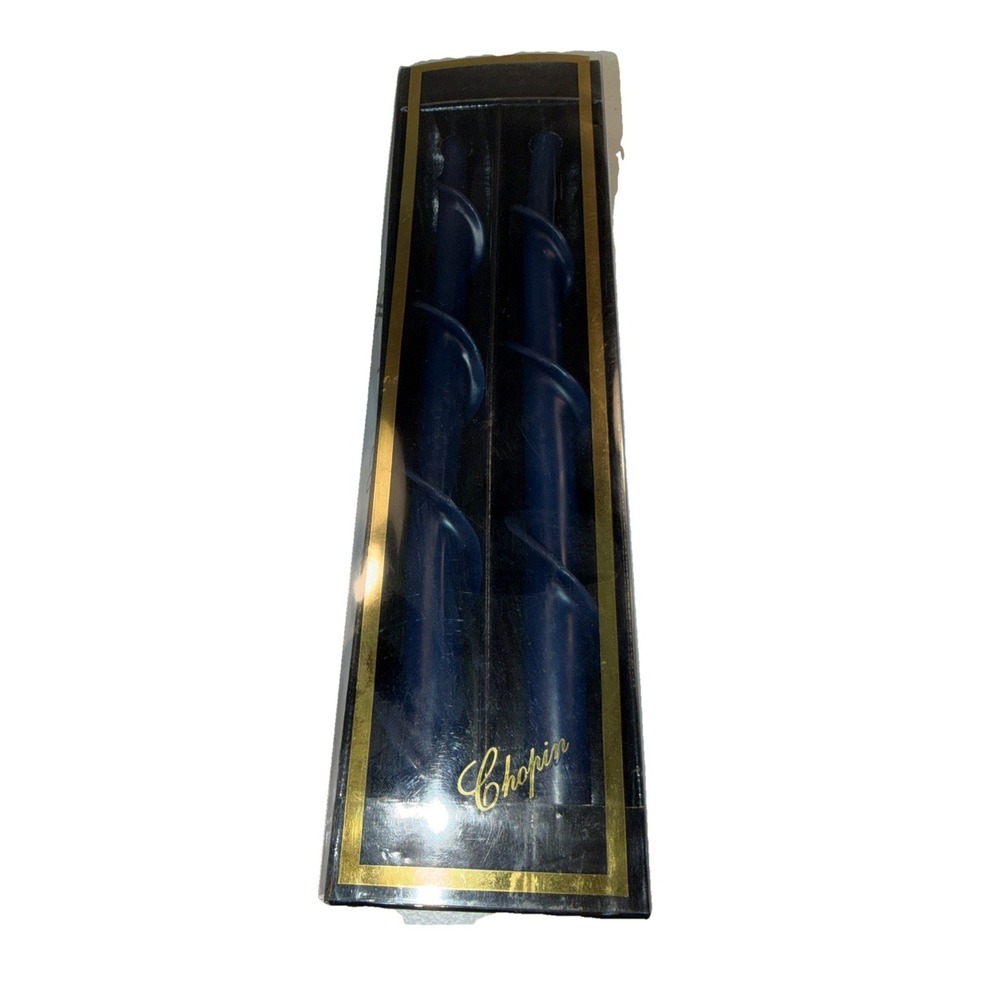 Vintage Chopin Navy 12" Feather‎ Taper Candles Spiral Twist New in Box